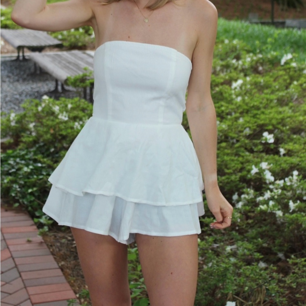 Cream Strapless Ruffle Romper - Picture 3 of 7